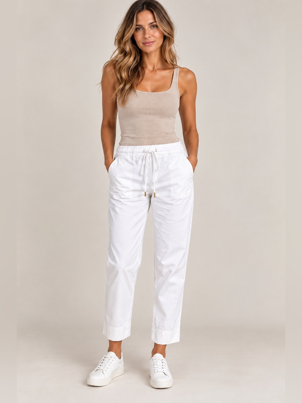 Max Mara Leisure White Pull On Cropped Pants Luxury Italian Designer